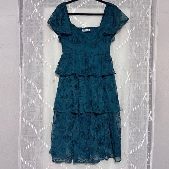Altar'd State Teal Layered Midi Dress - Picture 1 of 11